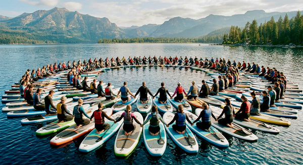 paddle boards in a prayer circle