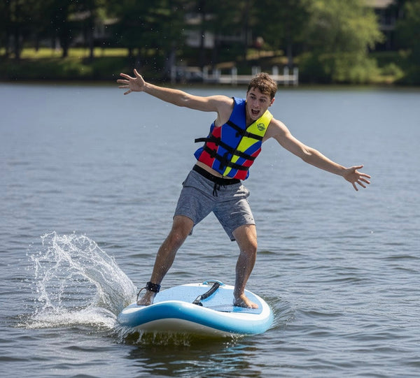 man falling on paddle board